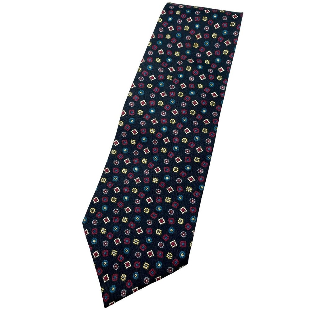 Black Italy Italian Paisley Geometric Silk Tie Neck Luxury Vintage Mens
